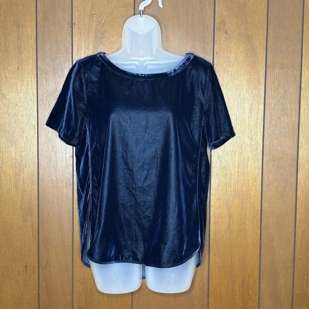 Banana Republic Top Womens Navy Small Velvet‎ Preppy Romantic Capsule Elegant